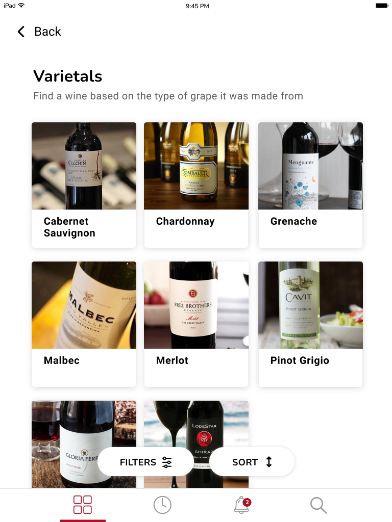 Displaying a grid view of the varietals in the collection